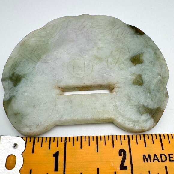 Antique Qing Hand-Carved Plaque Green Jade Traditional Chinese Motif Double Side - Picture 10 of 11